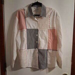 VTG 80s 90s Teddi Color Block Shirt L Red Black White Artsy Boho‎ Chic